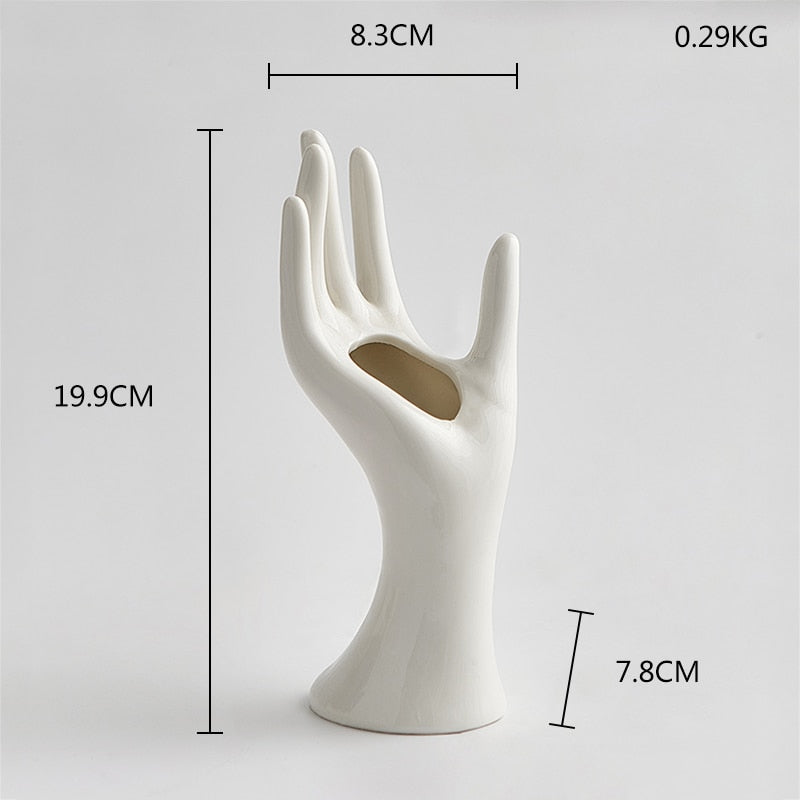 White Ceramic Hand Vase for Hydroponic Flower Arrangement